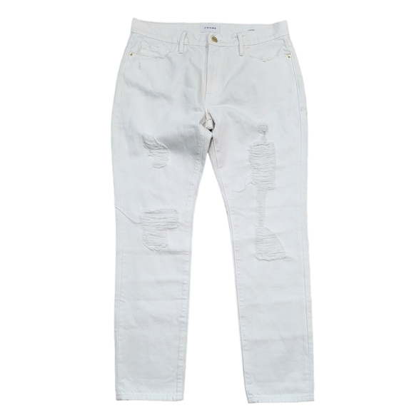 Frame Le Garcon Mid-Rise Straight Fit in Rumpled Blanc Rips Size 27 NWT - Picture 5 of 8